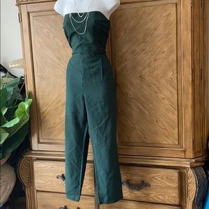 Boohoo petite dark green emerald strapless jumpsuit